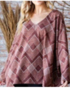 HEIMISH USA Brown Geometric V-Neck Knit Sweater